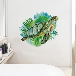 Adhesivo de pared de tortuga marina de algas marinas, decoraciones de fondo para sala de estar y baño, papel tapiz, pegatinas autoadhesivas de animales creativos