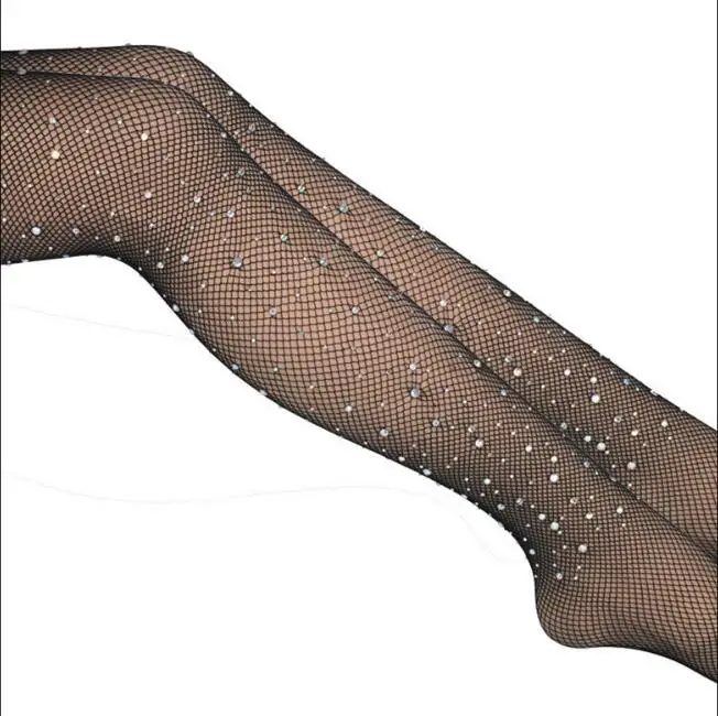 

Rhinestone Leggings Women Dance Pantyhose Net Sock Performance Shinny Stage Black