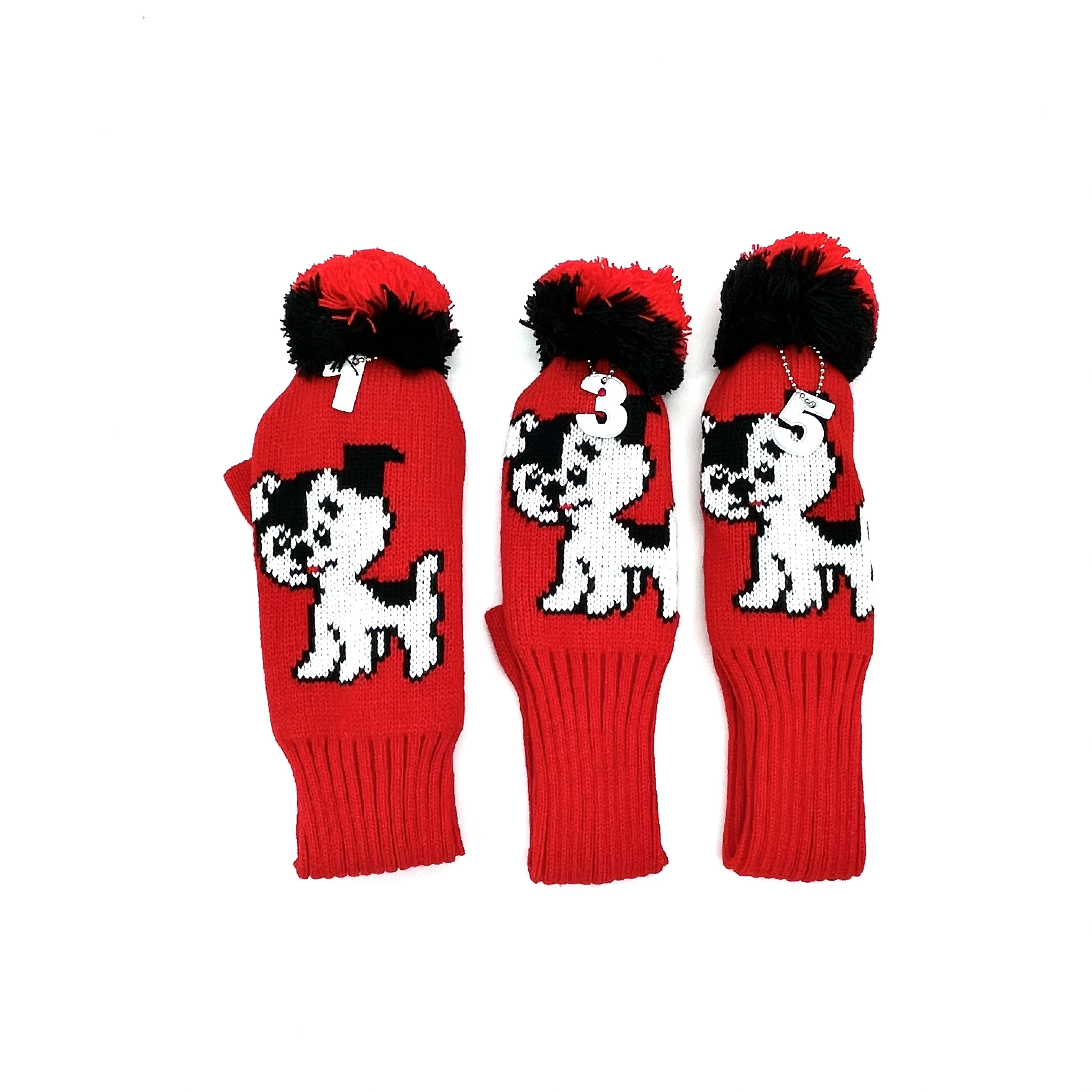 Golf Red Puppy Pattern clubs Headcover 3 Pcs/set Knitted Hybrid UT Driver Fairway Wood 1 3 5 Wood Knitting Cover