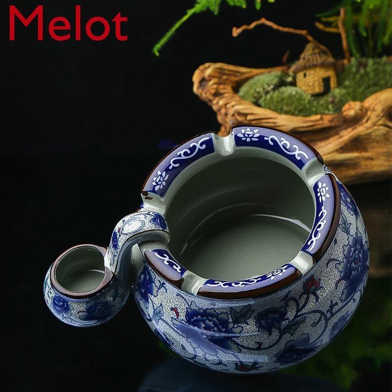 Chinese Custom Ceramic Ashtray Creative Household Celadon Peony Office Living Room Decoration