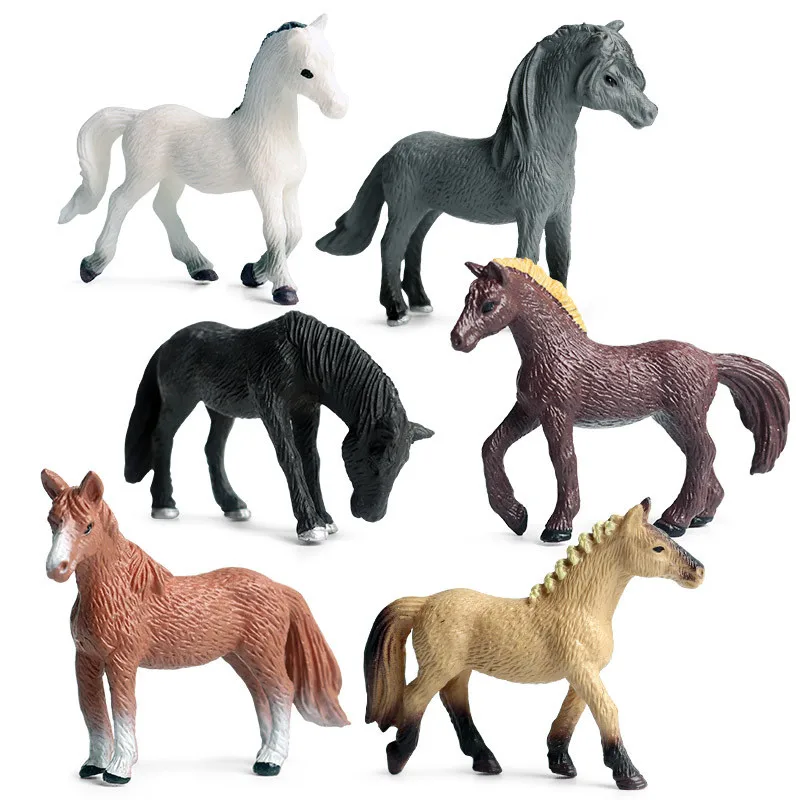 6pcs/set Simulation Wild Animal Toy Plastic Action PVC Model Horse Baby Figure Collection Doll Toy for children Educational toys