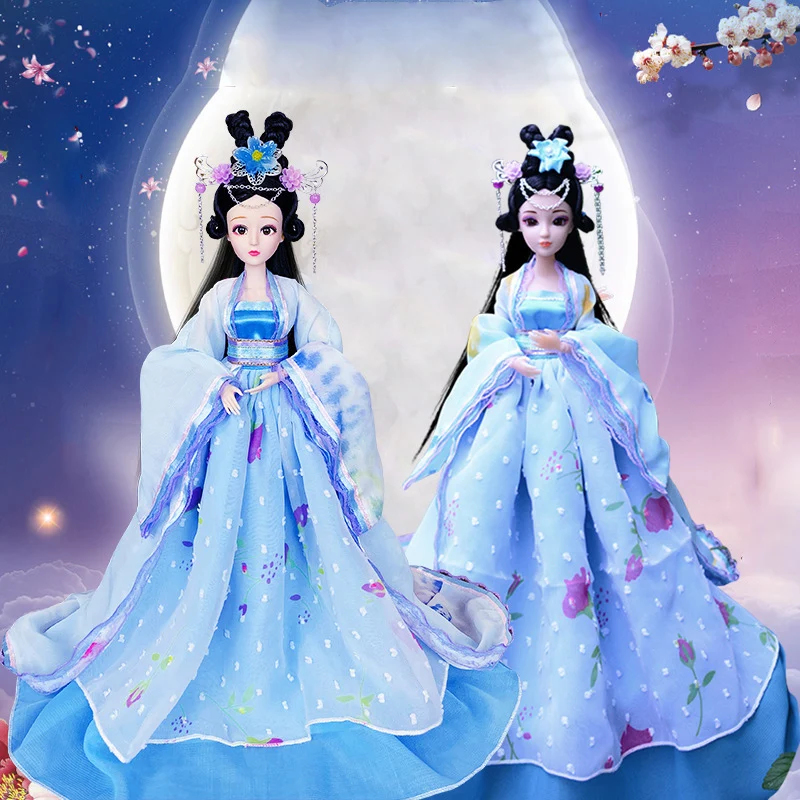 

1/6 Scale 30cm Ancient Costume Hanfu Dress Long Hair Fairy Princess Barbi Doll Joints Body Model Toy Gift For Girl C1249B