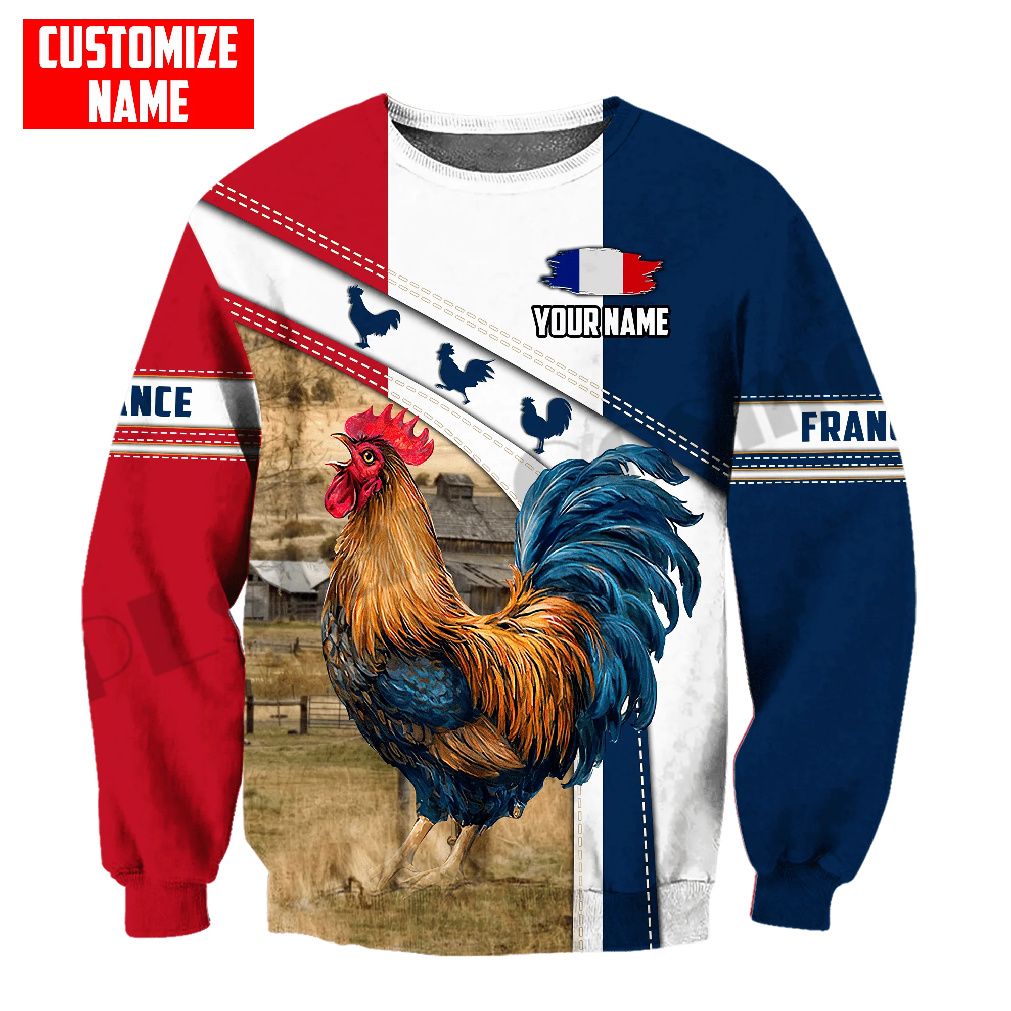 PLstar Cosmos 3Dprinted Newest France Rooster Custom Name Art Harajuku Streetwear Unique Unisex Funny Hoodies/Sweatshirt/Zip A-3