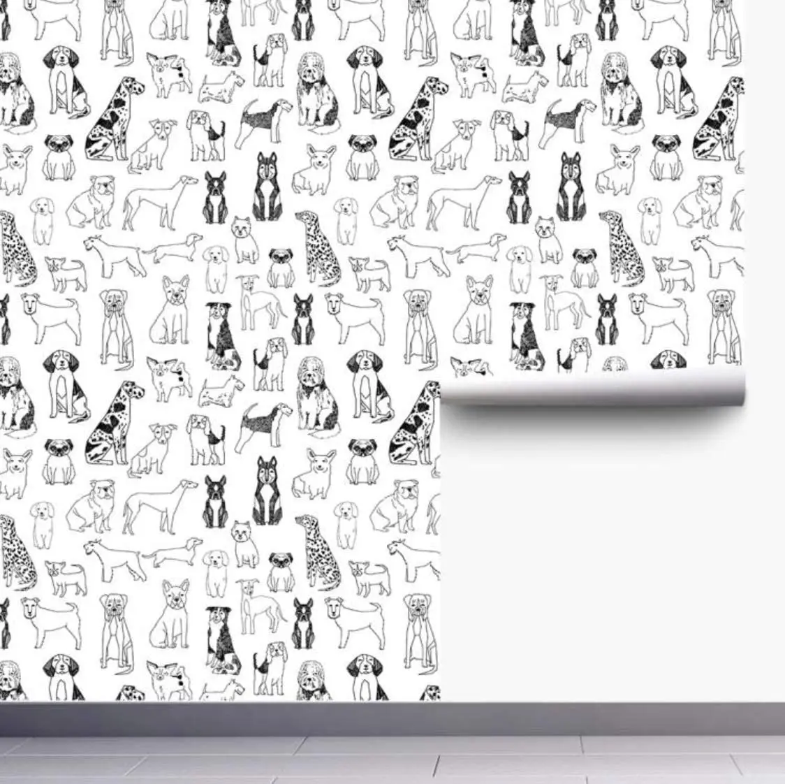 Moderne Hunde Königreich Schälen und Stick Tapete Schwarz und Weiß Selbst-adhesive Entfernbare Wand Dekor für Zuhause Schlafzimmer Wand dekoration