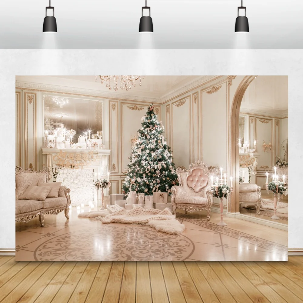 Laeacco Luxury Decor Merry ChristmasเทศกาลเตาผิงTreeของขวัญChic Wallภาพเด็กทารกถ่ายภาพพื้นหลังฉากหลัง