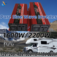 Pure Sine Wave Power Inverter DC 12V 24V 48V 60V To AC 110V 220V Voltage 50Hz 60Hz 1600W 2200W Connector Car Inverter