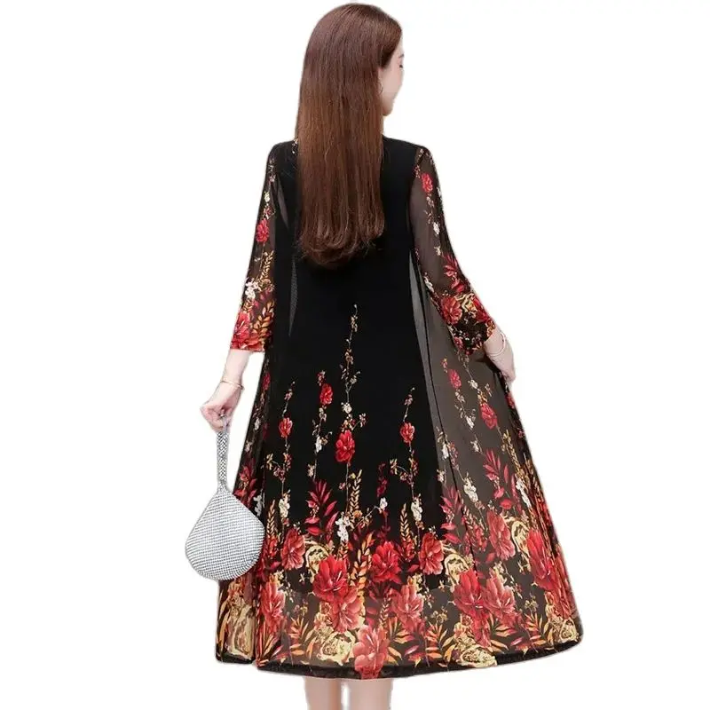 Middle-Aged Women Summer Two-Piece Dress 40-Year-Old 60 Middle-Aged Elderly Mothers Dress Western Style Noble Suit Skirt M423