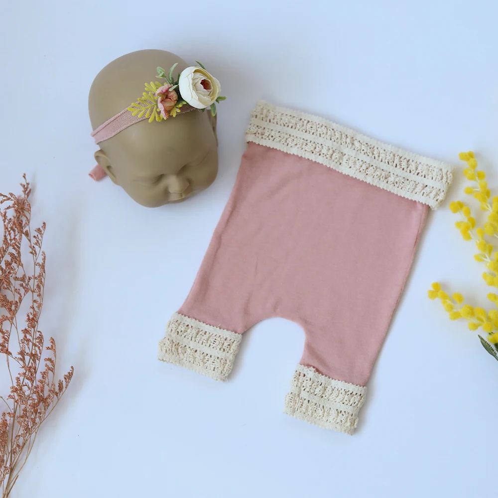 Newborn Photography Props Baby Girl Clothes Halo Flower Headbands Lace Outfit Romper Bebe Photoshoot Chothing Accessories Set