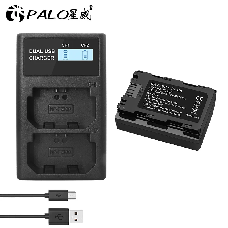 

For Sony Battery 7.2V 2280mAh NPFZ100 NP FZ100 Battery+LCD Dual USB Charger for NP-FZ100 Camera Battery a9 a7R III a7 III A6600