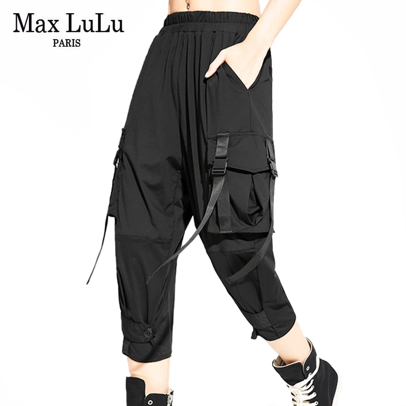 Max LuLu European 2021 Summer Fashion Womens Black Punk Style Trousers Ladies Fitness Loose Harem Pants Female Hip Hop Pantalons