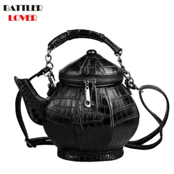 Fashion Funny Teapot Shaped Handbag Women's Stone Pattern Leather Single Shoulder Bag Gothic Personalized Party Mujer Femme Bag