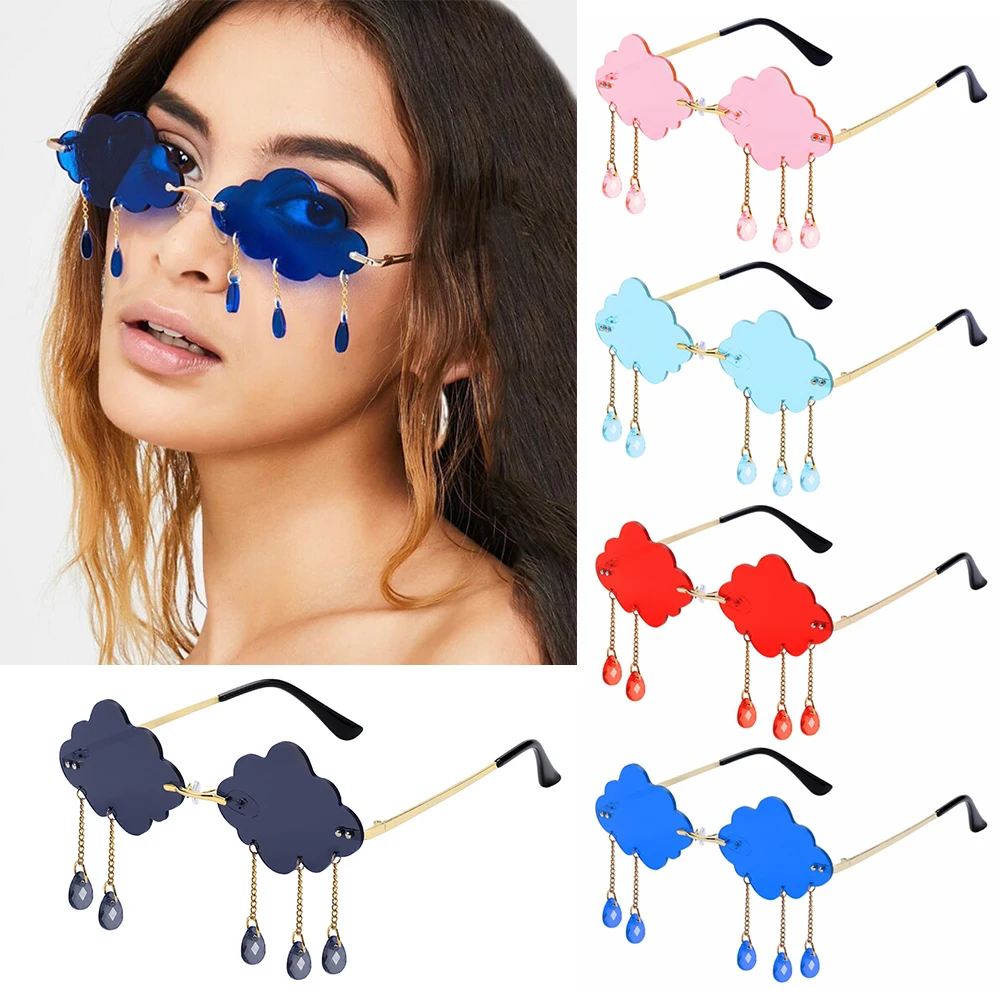 Fashion Trendy Clouds Shaped Sunglasses Retro UV400 Rimless Tassel Steampunk Sun Glasses Shades Eyeglasses Funny Disco Glasses