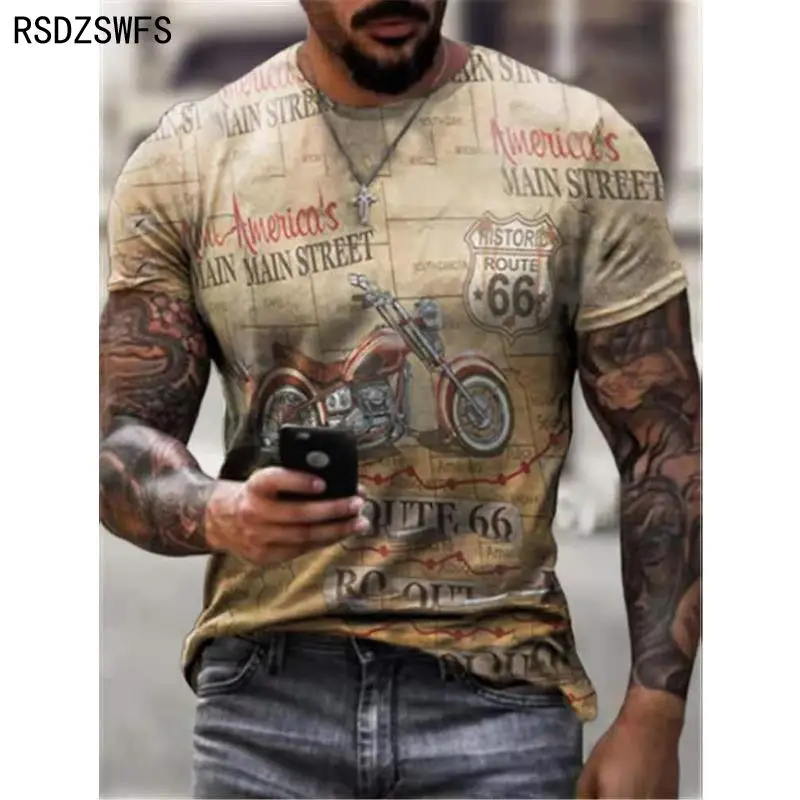 2021 Route 66 American Road T-shirt Summer New Short-sleeved Casual Top O-neck T-shirt Men\'s Oversized Shirt Retro Sweatshirt