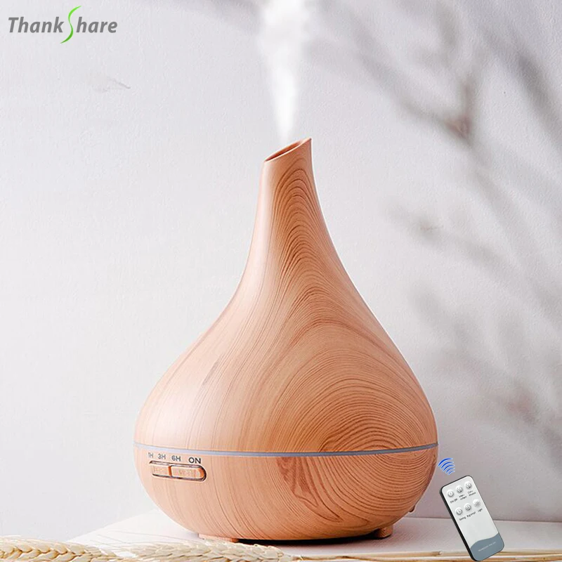 400ML Remote Control Electric Humidifier Essential Aroma Oil Diffuser Ultrasonic Wood Grain Air Humidifier Mist Maker LED Light