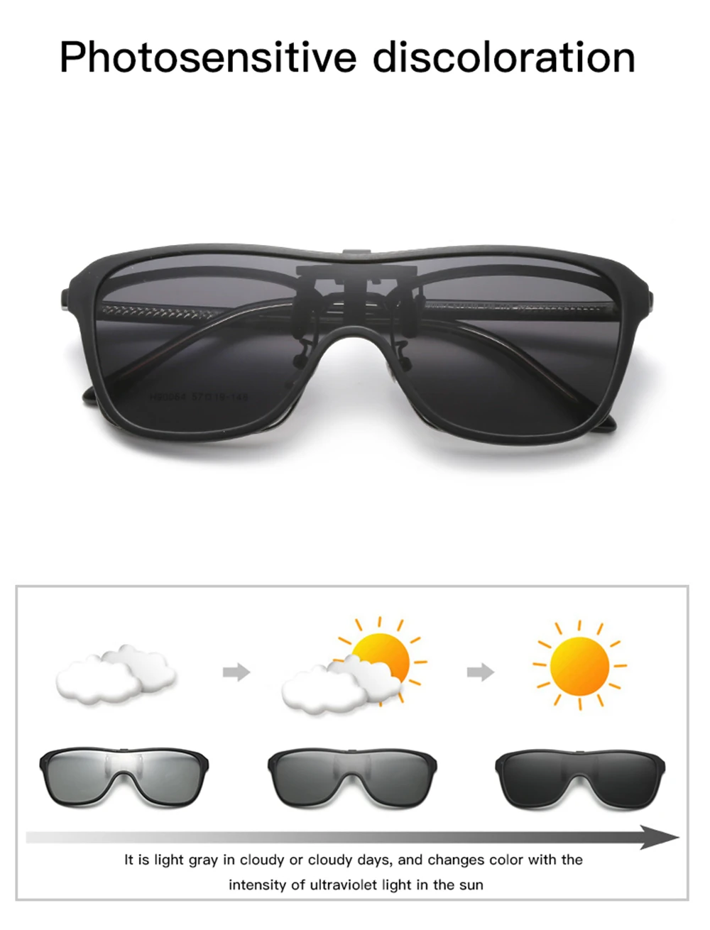 VIVIBEE 2026 Cool Flip Up Clip On Sunglasses Polarized TR90 Photochromic Driving Square Oversized UV400 Fishing Sun Glasses