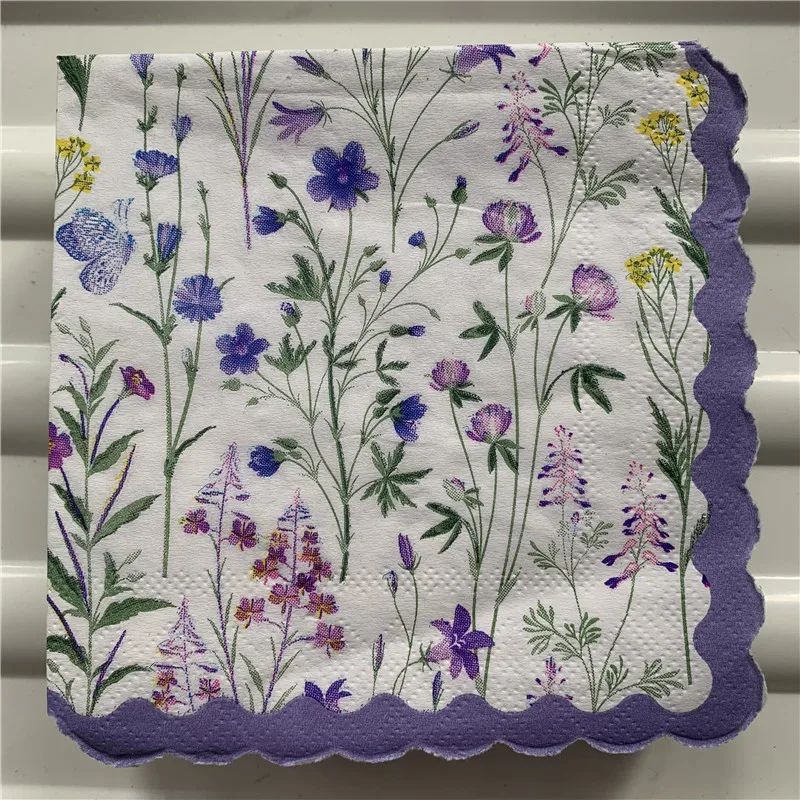 25cm smaller paper napkin tissue blue purple flower bee handkerchief oil craft decoupage girl boy kid birthday party serviettes