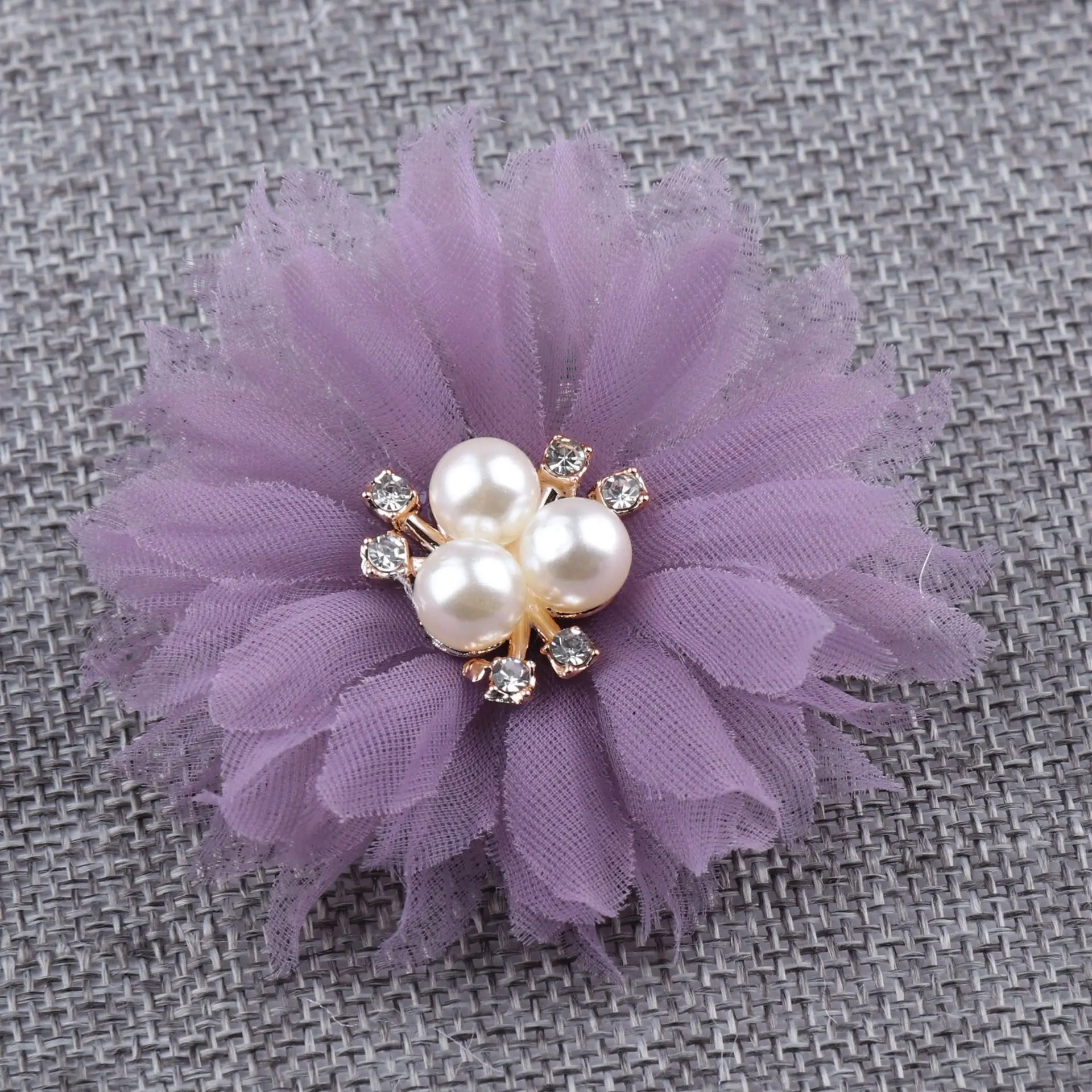 5 pcs 6cmThree pearl mesh gauze flowers For DIY Wedding Party Decorations Floral Wreath Scrapbook Craft