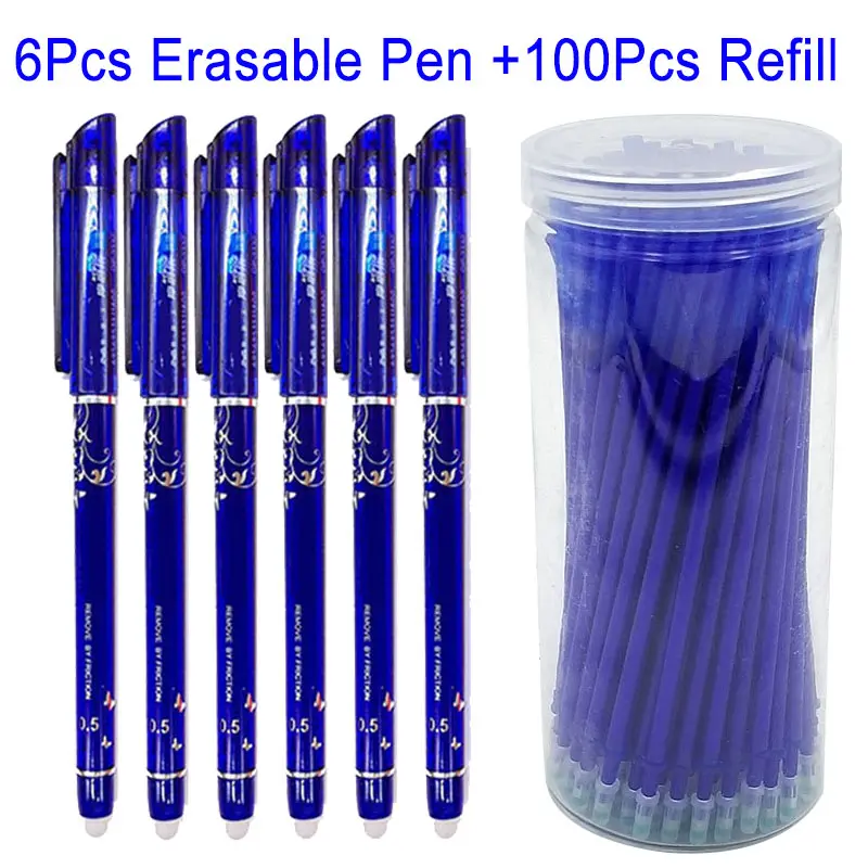 

100Pcs/Set Erasable Gel Pen Refill Rod Blue Black Red Ink 0.5mm Tip Washable Handle Office School Writing Stationery Bottle Pack