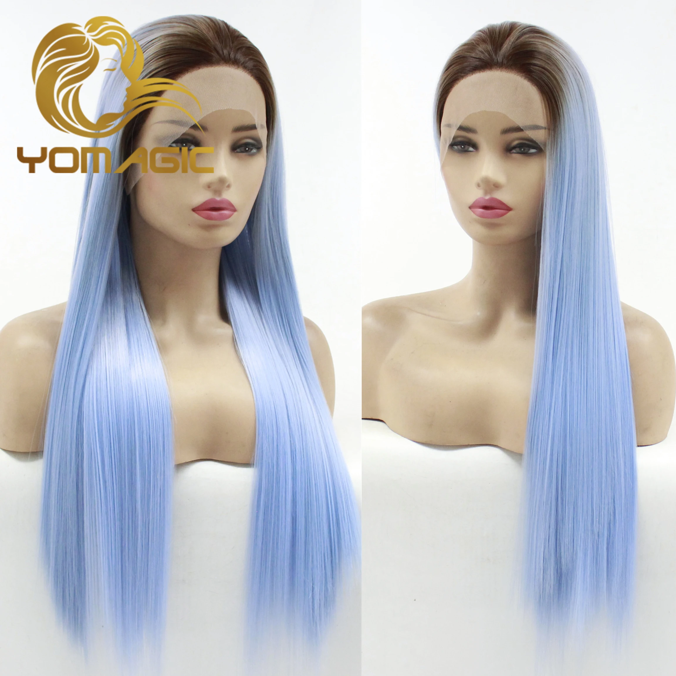 

Yomagic Ombre Blue Synthetic 13X3 Lace Front Wigs With Baby Hair Straight Heat Resistant Lace Wigs For Women Pre Plucked