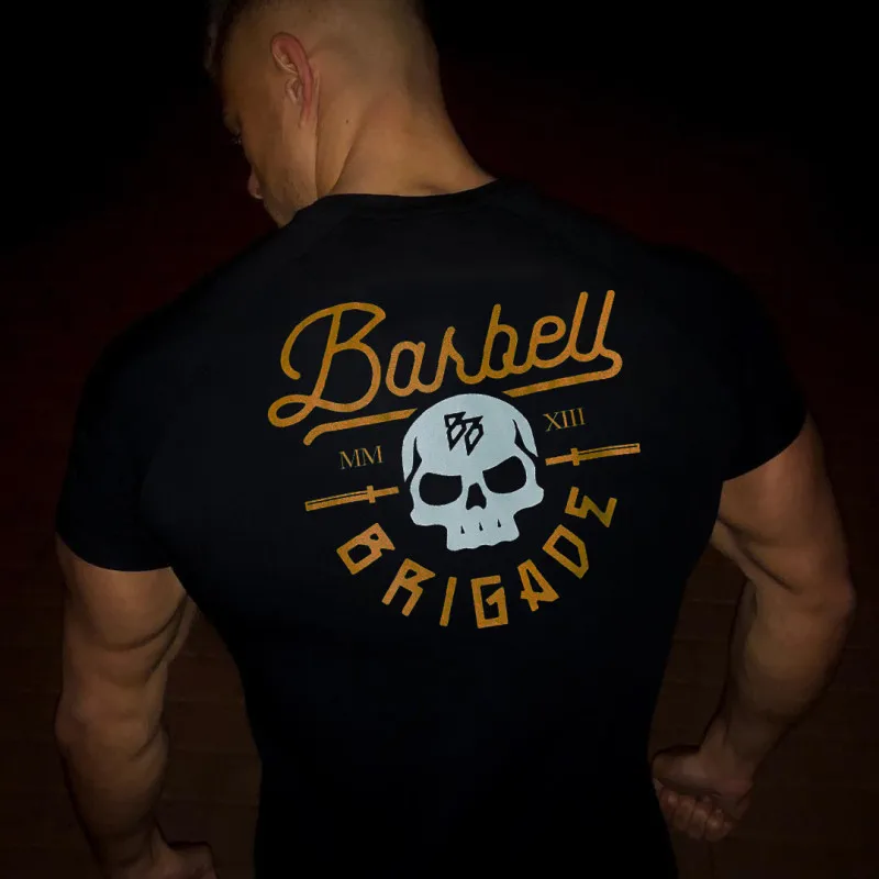 Camiseta de manga corta para hombre, camiseta negra con estampado de ajuste seco, camisetas de gimnasio de marca, Tops de verano, ropa informal de moda