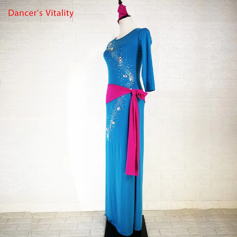 Winter Belly Dance Group Practice Clothes Sparkling Diamond Robe Belt Headband Set Drum Oriental Indian Dancing Training Outfits