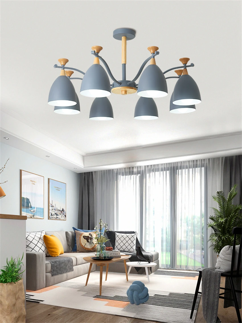 Nordic iron chandeliers lights living room bedroom modern dining room color combination wood lighting hanging lamps luminaires