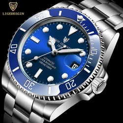 LIGE Luxury Man Watch Stainless Steel Automatic Mechanical Tourbillon Mens Watch Waterproof Sport Military Quartz Wristwatches