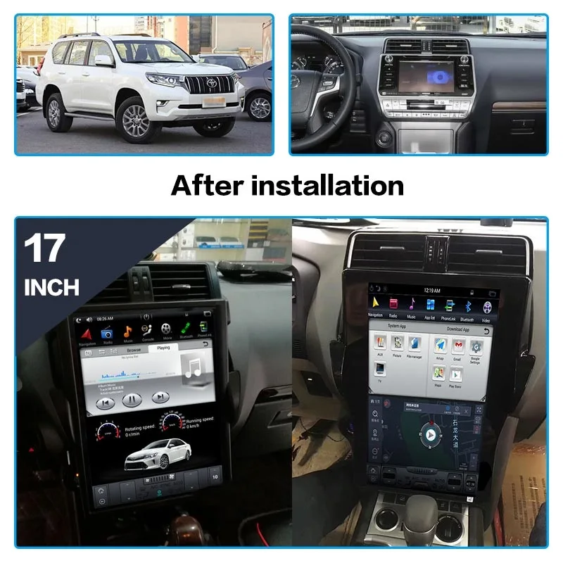 For Toyota Land Cruiser Prado 2018 2019 2020 Android Radio Qualcomm Tesla style Screen Car Player Carplay DSP GPS Navigation