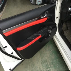 Car Door Armrest Panel Black With Red Splice Microfiber Leather Cover Accessories For Honda Civic 10th Gen 2016 2017 2018 2019