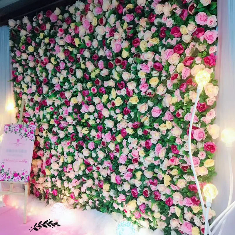 

High Quality Simulation Flower Wall Peony Rose Hydrangea Artificial Silk Flower Panel For Wedding Background Decoration Props