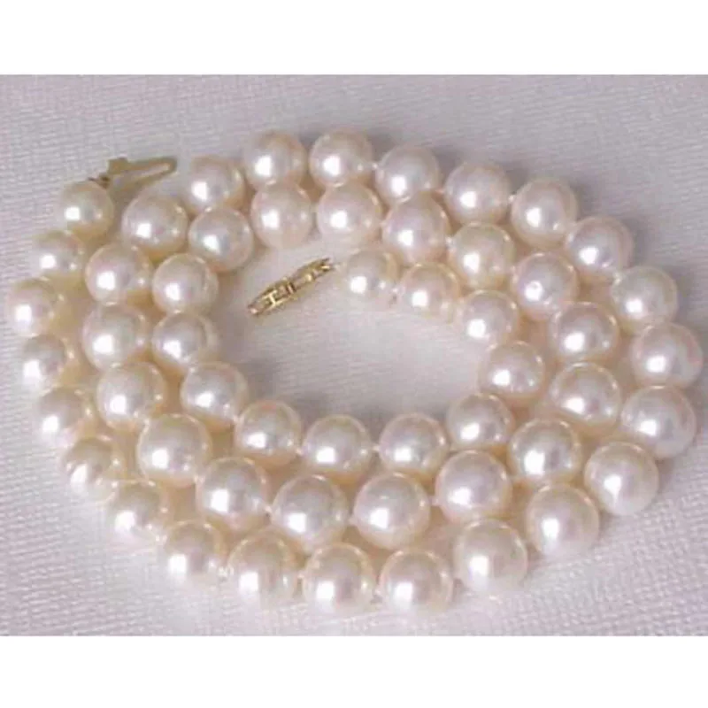 

9-10 mm Genuine natural round south sea white pearl necklace 18 " 14 k