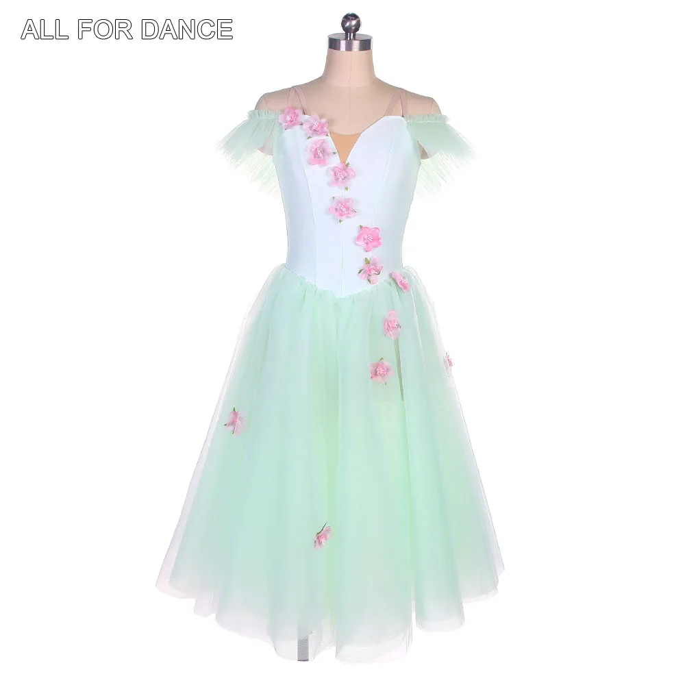 

22097 Pale Green Leotard Bodice with Small Flower Applique Decoration Romantic Ballet Tutu Girls & Women Performance Ballet Tutu