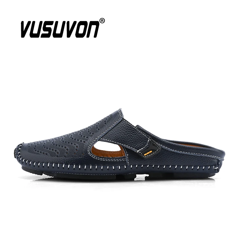 2020 Men Slippers Loafers Genuine Leather Business Driving Shoes Outdoor Autumn Men\'s Flats Breathable Casual Mules for Man