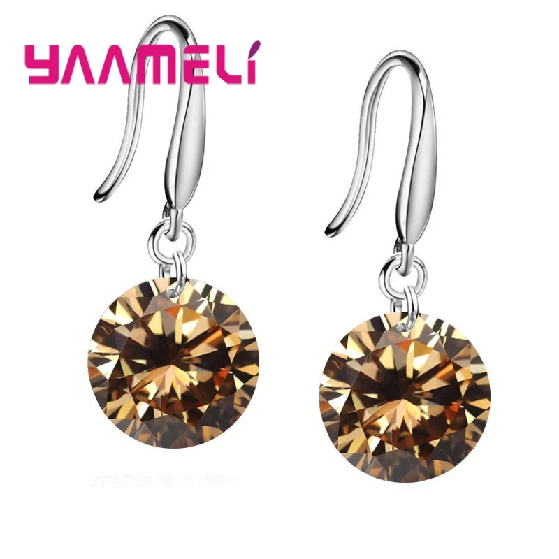 Promotions!! Good Quality 925 Sterling Silver 10MM Shining Crystal Woman Girl Candy Hook Dangle Earrings Gifts Colors