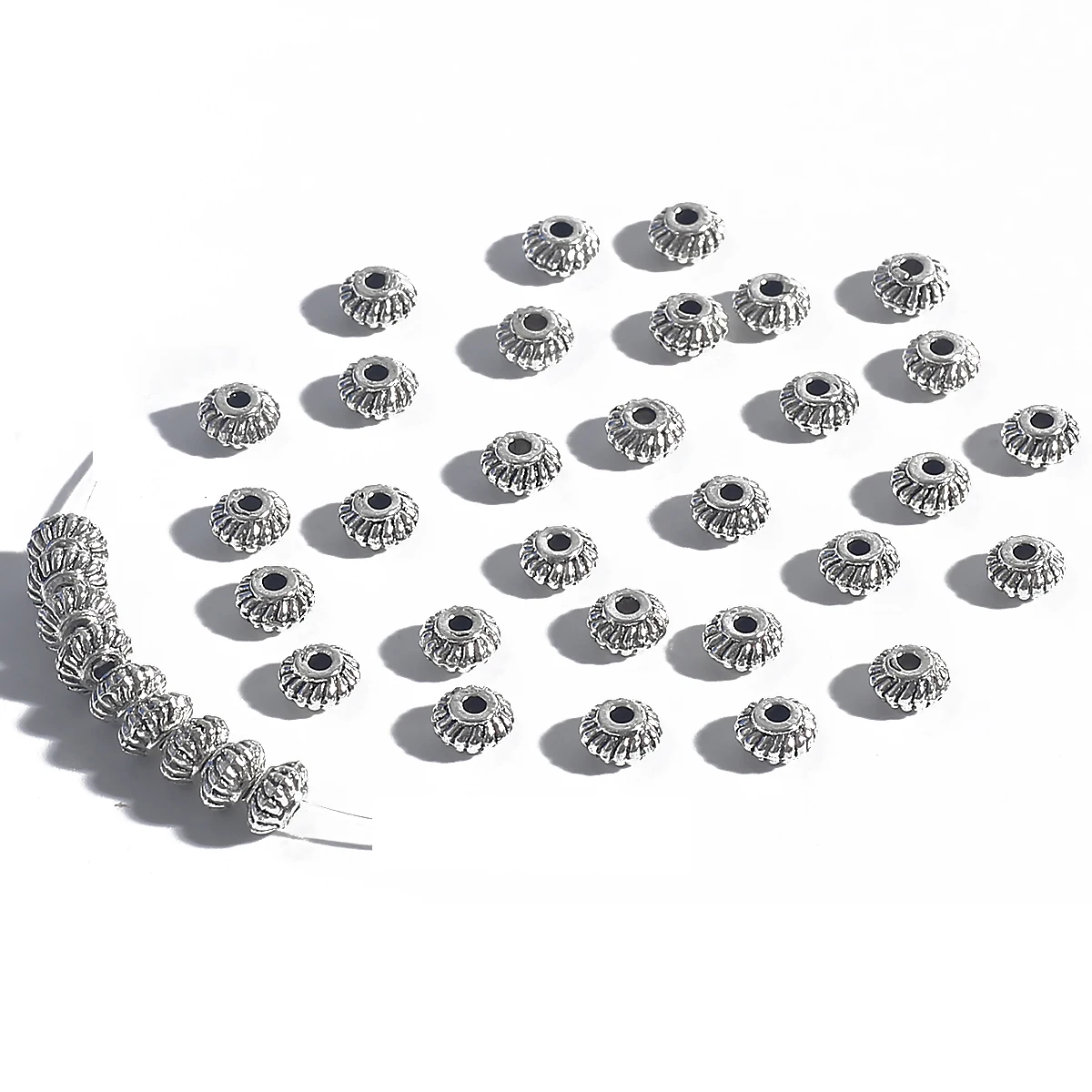 30-50Pcs 6-7mm Spacer Beads Ancient Silver Plated Metal Loose Beads DIY Jewelry Making For Women Hole 1.2mm For European Bracele