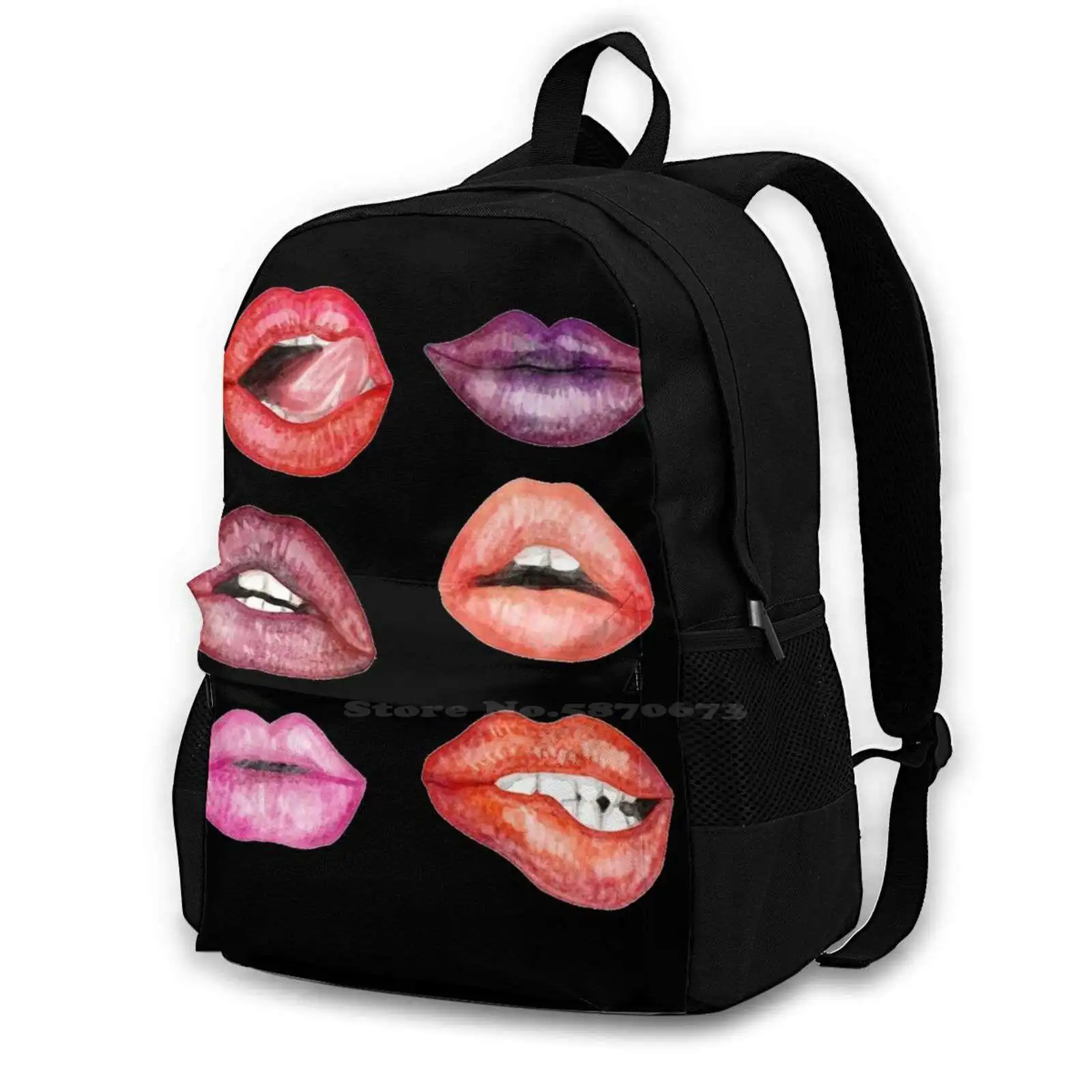 Watercolored Lips Travel Laptop Bagpack School Bags Lips Fashion Pink Lipstick Los Labios Rosa Hot Lips Girls Biting Lip Biting