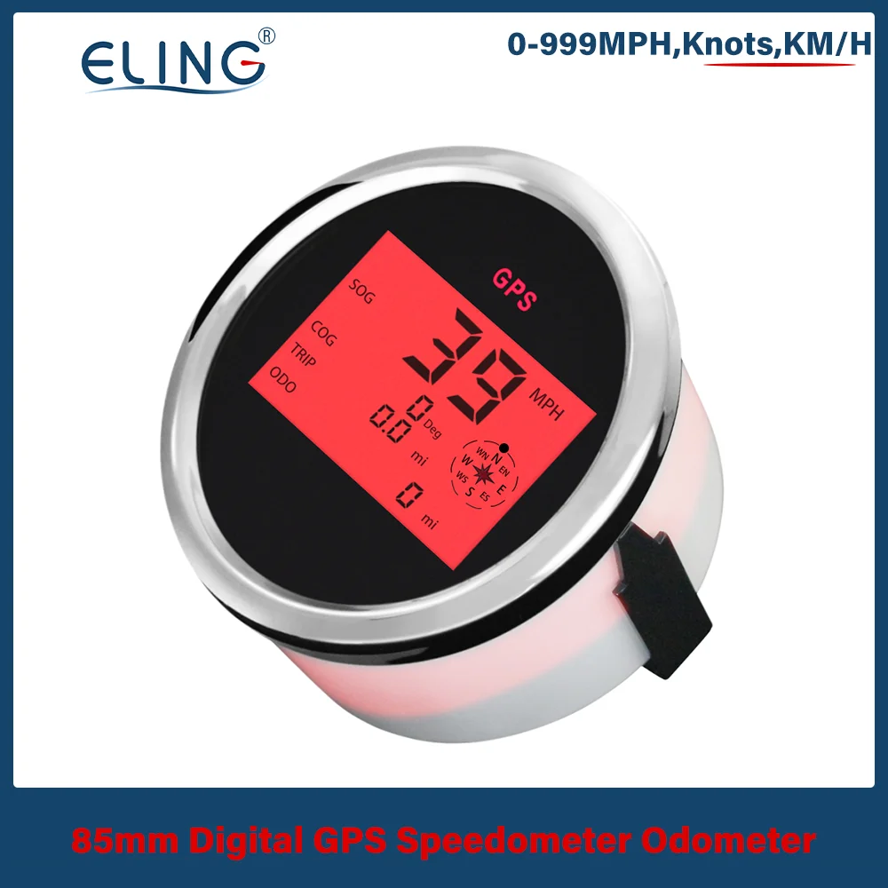 ELING 85mm Digital GPS Speedometer Odometer 0-999 knots km/h MPH with Red Backlight 9-32V for Boat Car Yacht Vessel Motorcycle
