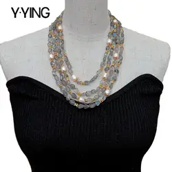 Y·YING Natural 4 Strands Labradorite Cultured White Rice Pearl Necklace 19.5