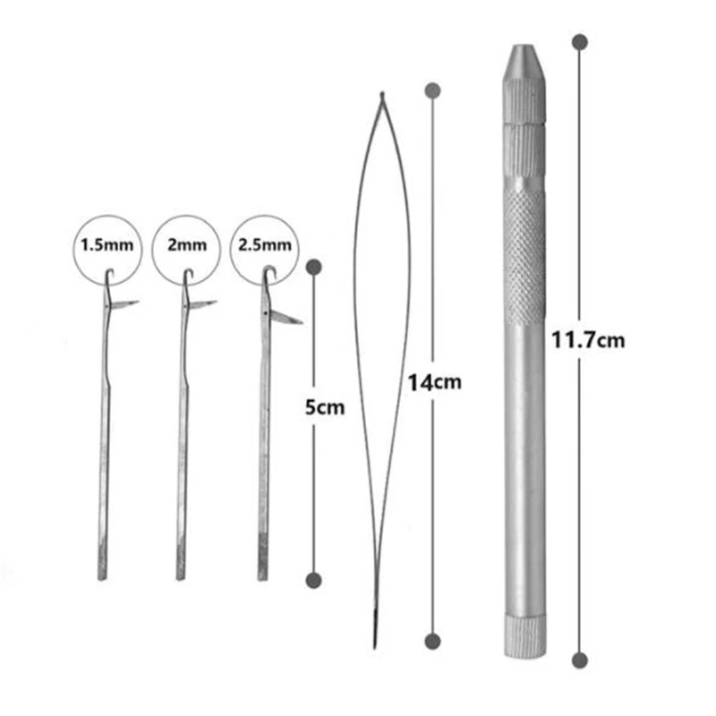 

2-in-1 Aluminum Crochet Hook Needle Kit Beaded Wire Pulling Loop Needle Beads Looper Threader for Hair Extension Knitting Tools