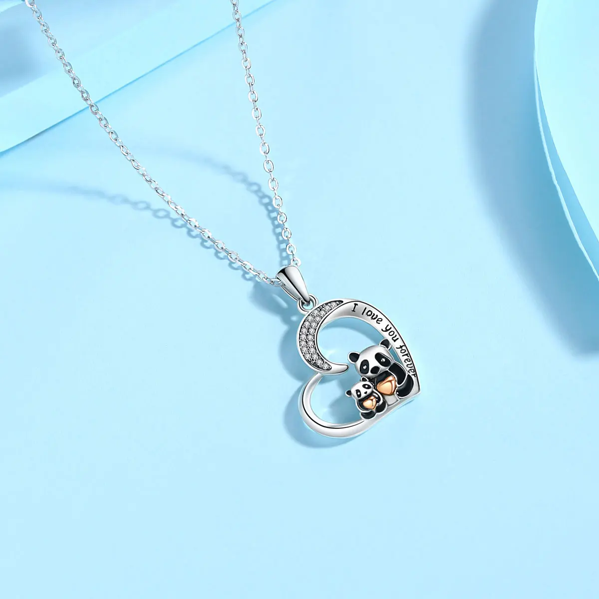 EUDORA New 925 Sterling Silver Funny Panda Pendant Heart Necklace Sterling Silver Jewelry for Women Exquisite Party Gift D614