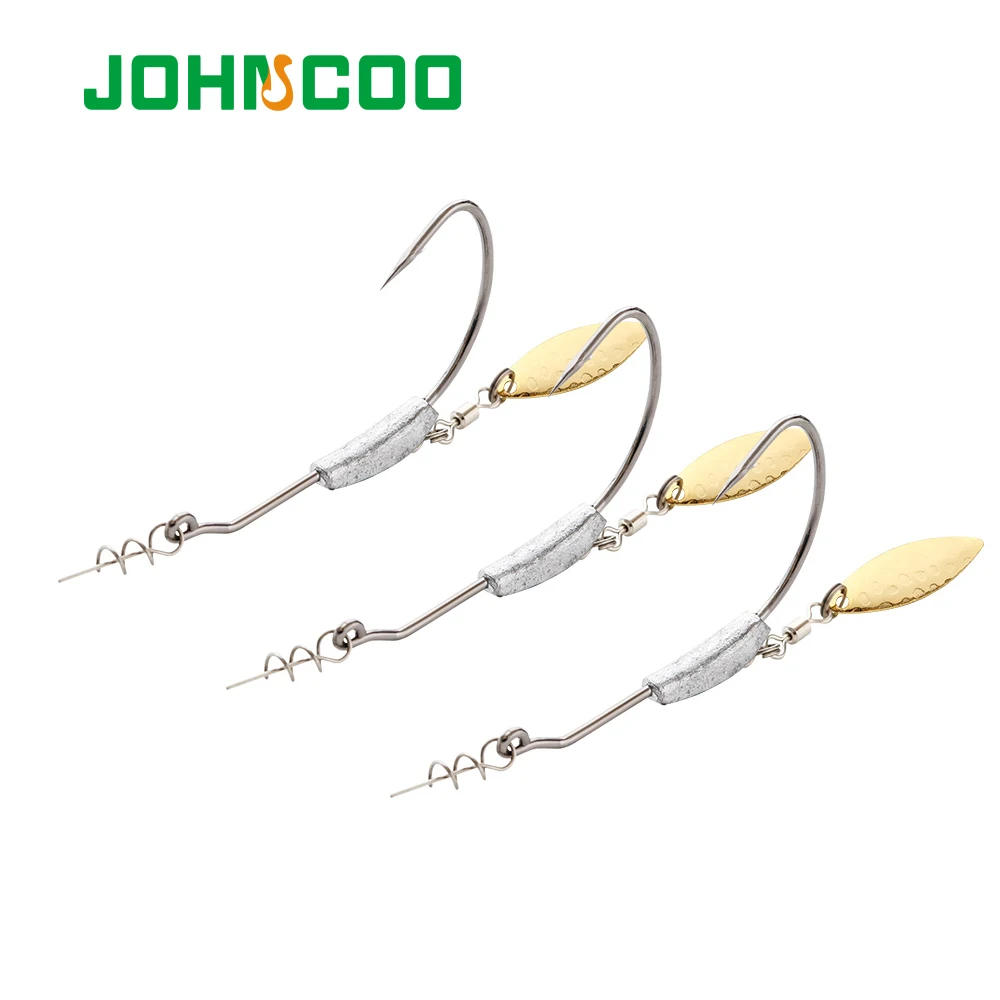 JOHNCOO 4pcs 2g 3g 4g 5g 7g 9g Crank Hook Metal Spoon Sequins Add Weight Lures With Twist Lock Barbed Hook Offset Hooks