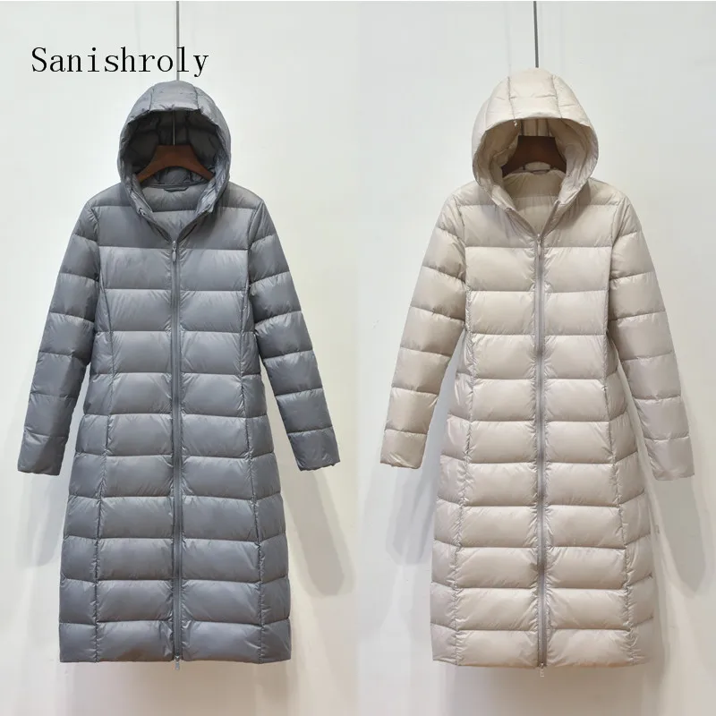 

Sanishroly 2022 Autumn Winter Women Hooded Down Jacket Light White Duck Down Coat Parka Female Long Puffer Outerwear Tops 3XL