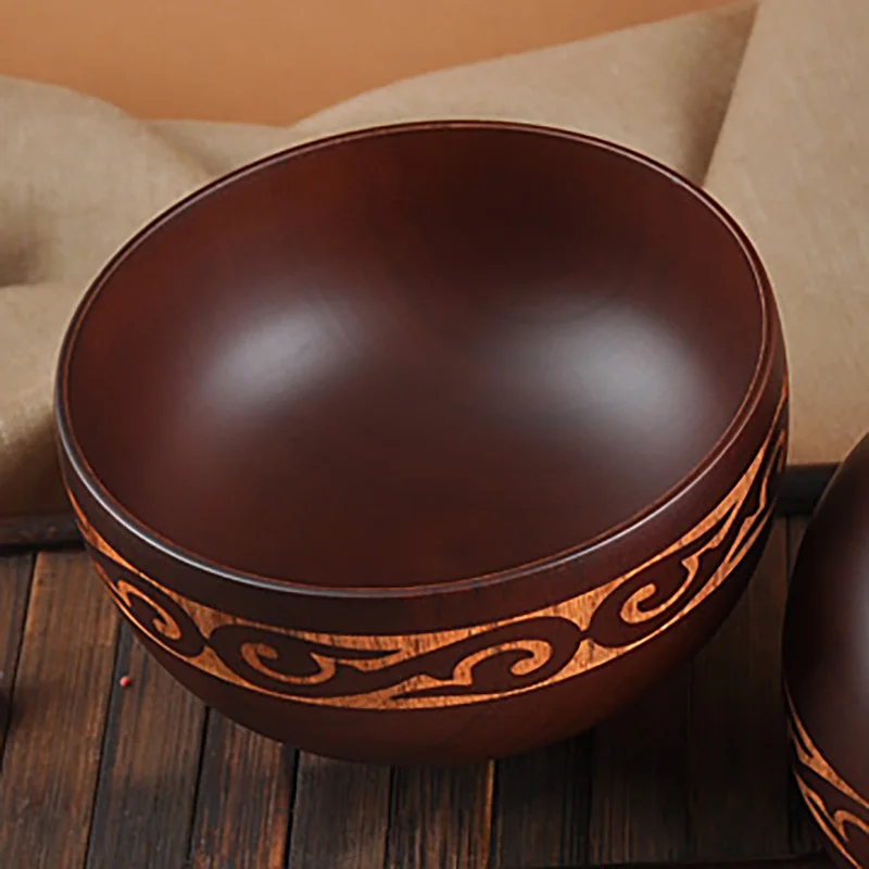 Mongolian Style Wooden Bowl Soup Salad Rice Noodle Bowls Ethnic Style Natural Wood Kids Wood Bowl Tableware