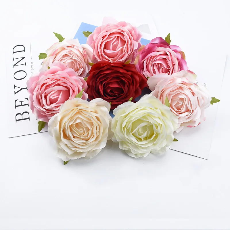 10 Pieces 8CM Silk Roses Head Wedding Decorative Flowers Wall Artificial Flowers for Home Decor Bridal Accessories Clearance