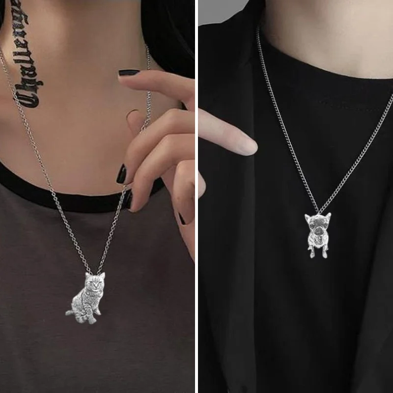 Exquisite Cat and Dog Cute Animal Necklace Fashion Income Ladies Cat and Dog Necklace Couple Cute Pendant Pet Photo Necklace