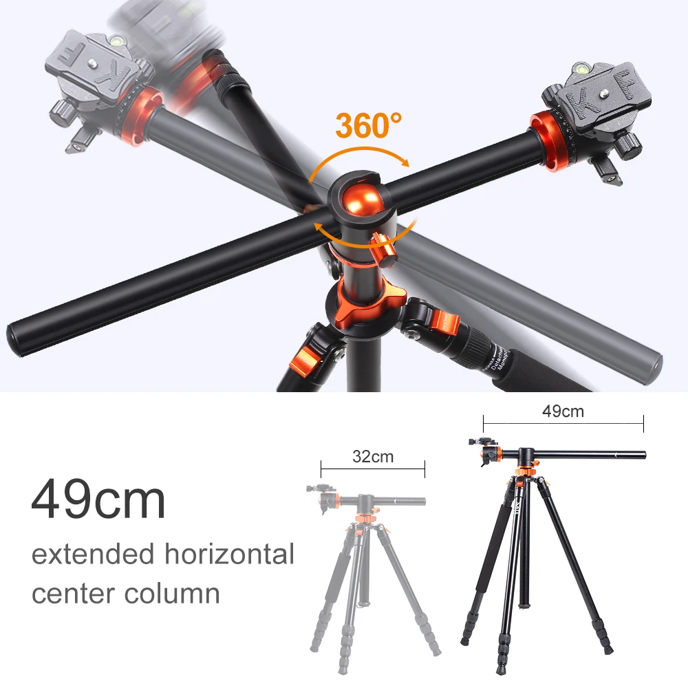 K&F Concept SA254T1 93 Inch  Camera Tripod 4 Section Aluminium Detachable Tripod with 360 Degree Ball Head Quick Release Plate