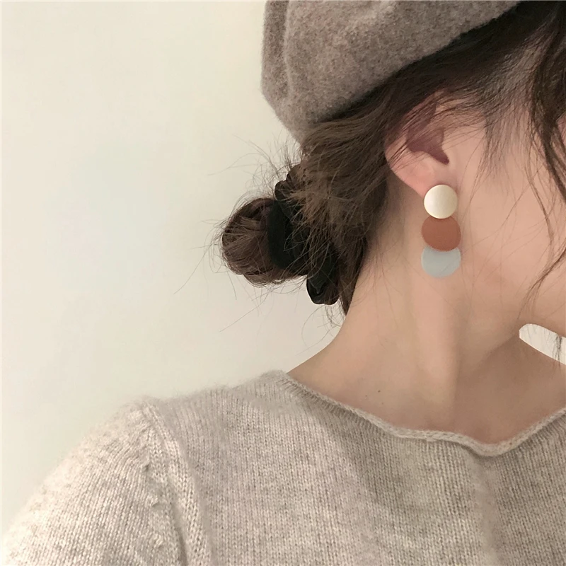 HUANZHI 2019 Autumn And Winter New Style Literary Vintage Brown Hairball wood Enamel Drop Earrings for Women Girl Party Jewelry