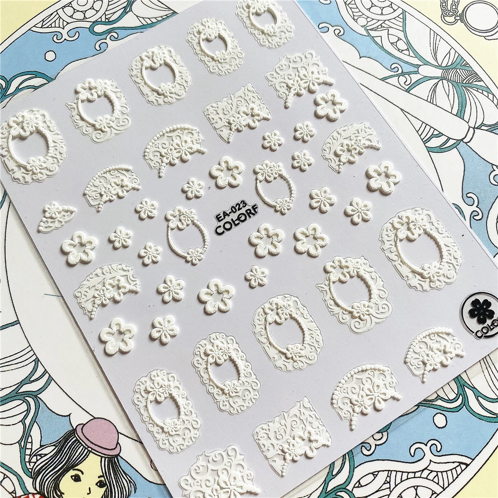 EA-011 EA-012 EA-023 EA-024 Lace flowers and snowflakes 5D Back glue Nail Art Stickers Decals Sliders Nail ornament decoration