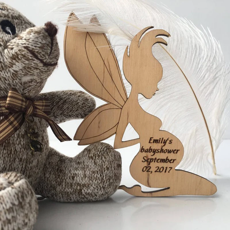 Baby shower favors, Personalized Fairy, Laser Cut Pregnant Fairy, Personalized Magnet Favor, Baptism Gift for Godparents