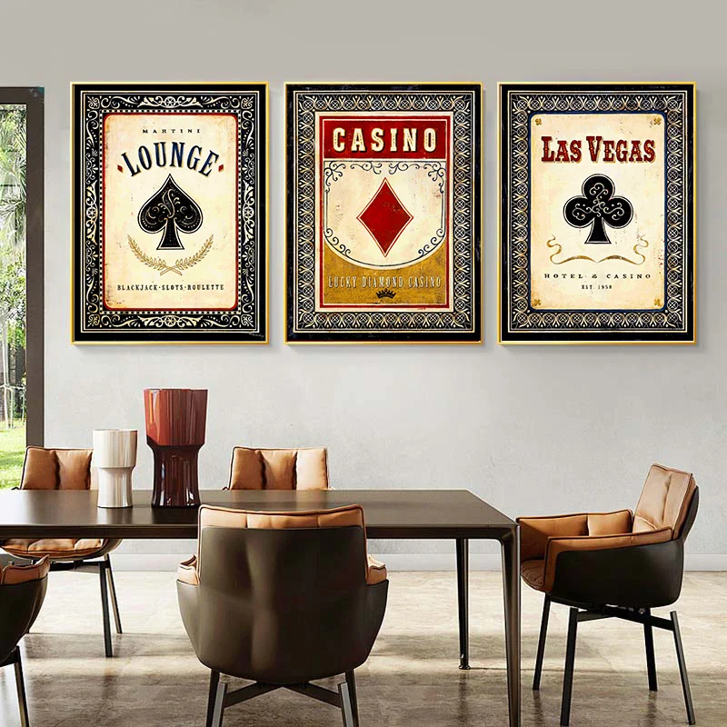 Vintage Poker Karte Anzug Symbol Leinwand Wand Kunst Moderne Wohnzimmer Home Decor Poster Spaten Herz Club Diamant Drucke